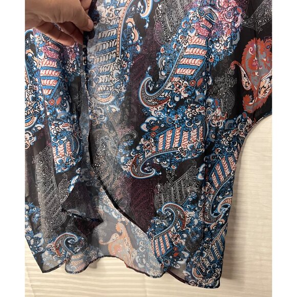 Sheer Paisley Open-Front Kimono Cardigan XXL Lightweight Boho Purple Blue Black - Picture 5 of 15